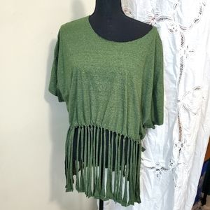 😀 HAND CRAFTED upcycled olive green t shirt slits cut size 2xl